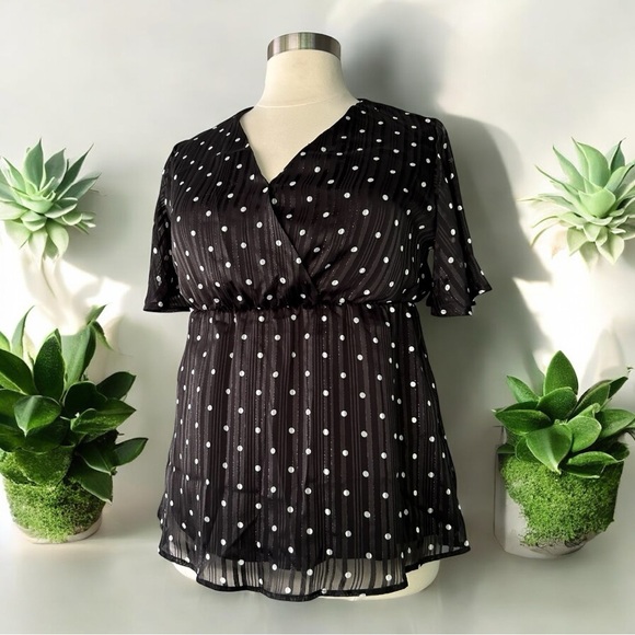 BloomChic Tops - NWT!Black Polka Dot Glitter Women's Top size 14-16 or 1X